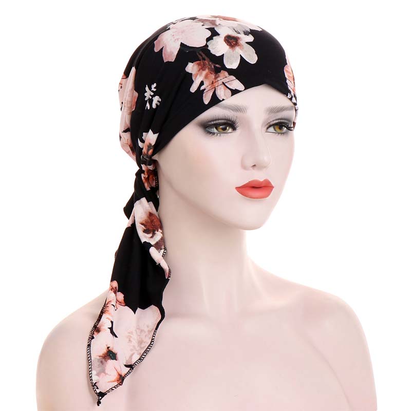 Turban foulard pré-noué à fleurs pour femme