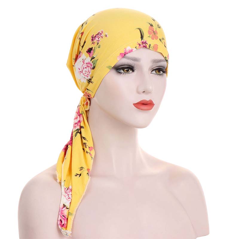 Turban foulard pré-noué à fleurs pour femme