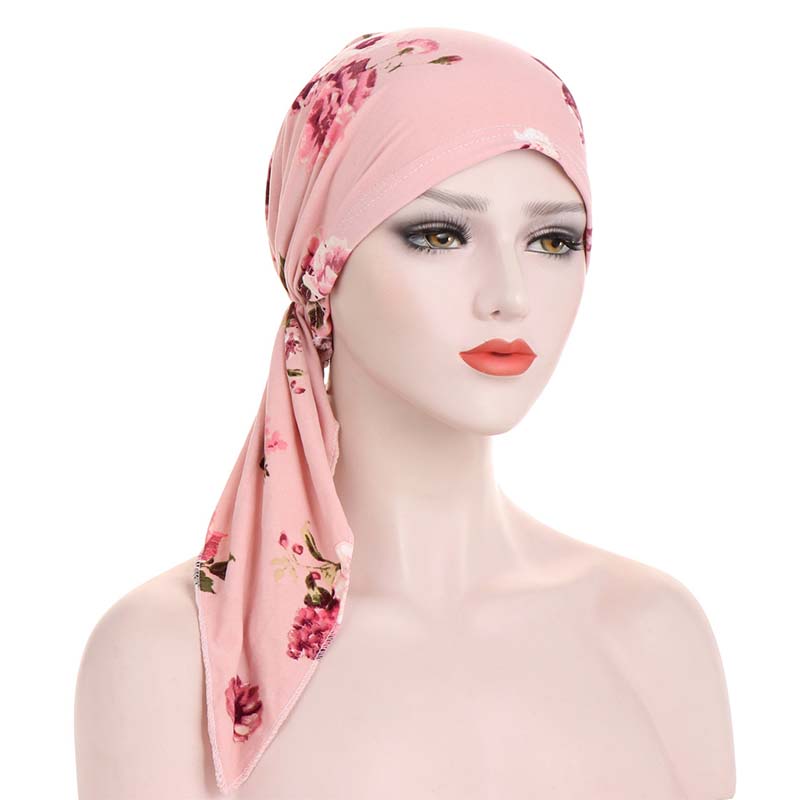 Turban foulard pré-noué à fleurs pour femme