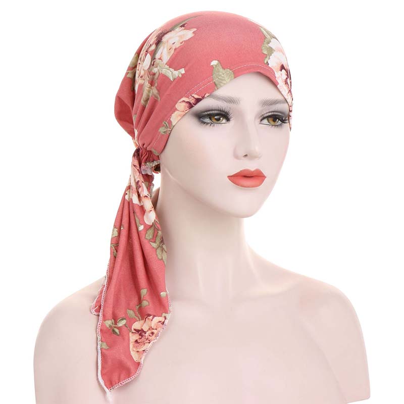 Turban foulard pré-noué à fleurs pour femme