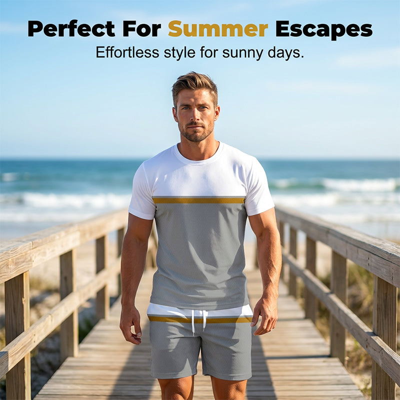 🏖️PROMO FLASH 50%👕Ensemble Sport Été Homme Color-Block – T-shirt Respirant + Short Cordon, 2 Pièces, 8 Tailles, Idéal Plage & Sport🌴