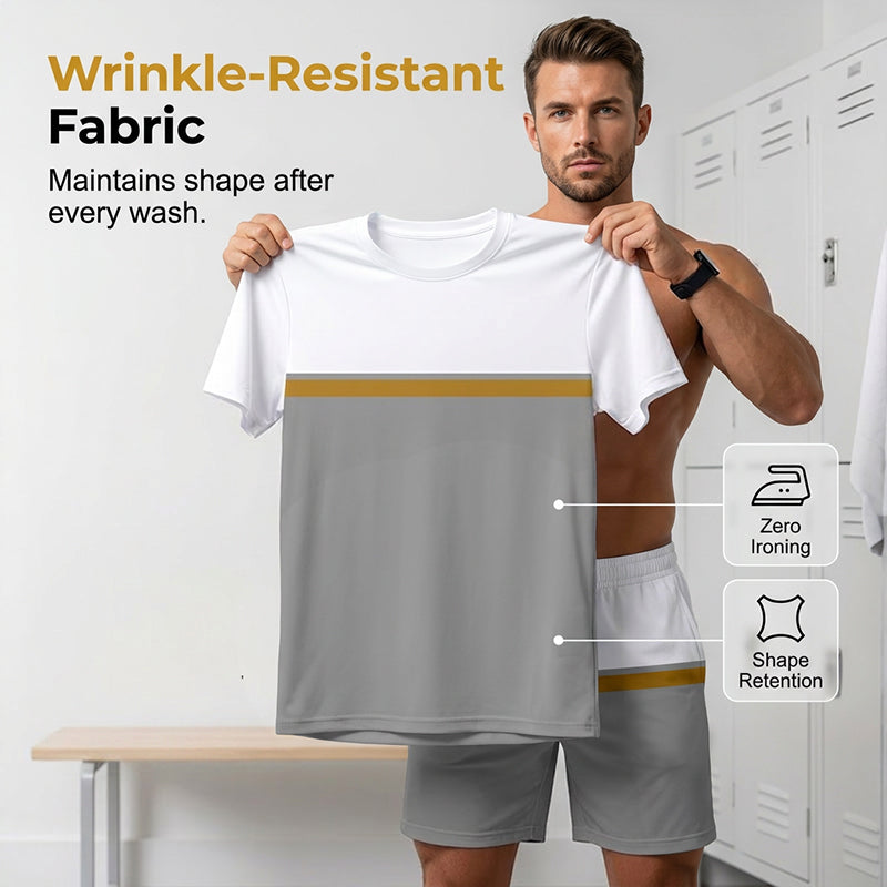 🏖️PROMO FLASH 50%👕Ensemble Sport Été Homme Color-Block – T-shirt Respirant + Short Cordon, 2 Pièces, 8 Tailles, Idéal Plage & Sport🌴