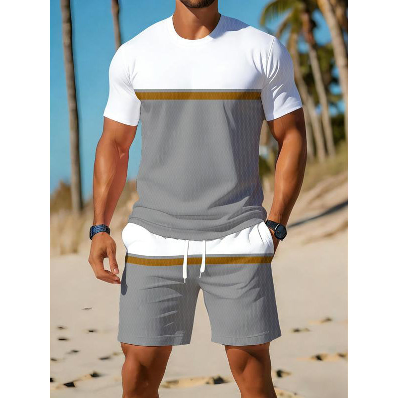 🏖️PROMO FLASH 50%👕Ensemble Sport Été Homme Color-Block – T-shirt Respirant + Short Cordon, 2 Pièces, 8 Tailles, Idéal Plage & Sport🌴