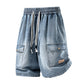 👖PROMO FLASH 50%🏙️Short Cargo Denim Ample Homme – Style Urbain, Poches Profondes, Ceinture Élastique, 3 Couleurs, Tailles M-3XL, Idéal Streetwear & Été🛹