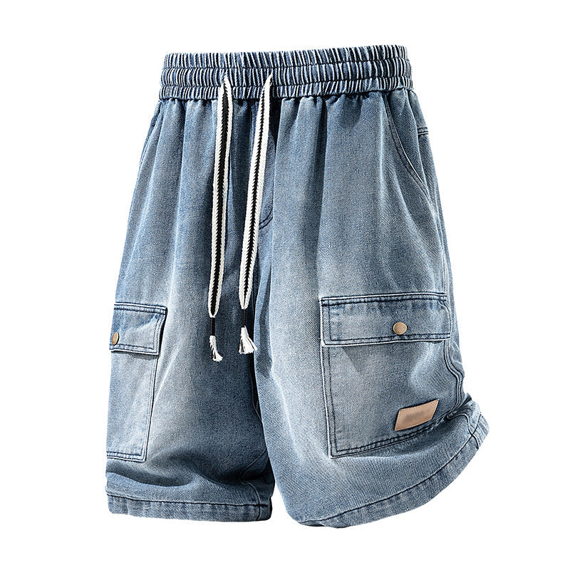👖PROMO FLASH 50%🏙️Short Cargo Denim Ample Homme – Style Urbain, Poches Profondes, Ceinture Élastique, 3 Couleurs, Tailles M-3XL, Idéal Streetwear & Été🛹