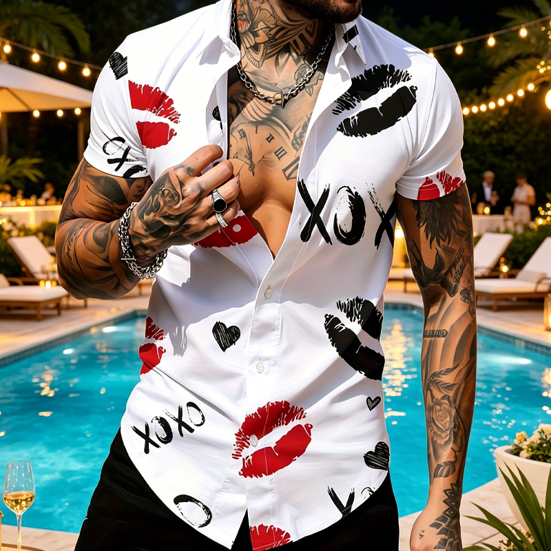 👔 PROMO LIMITÉE 50% DE RÉDUCTION ! ✨ Chemise Homme Imprimé Baisers – Léger, Infroissable, XOXO 💋