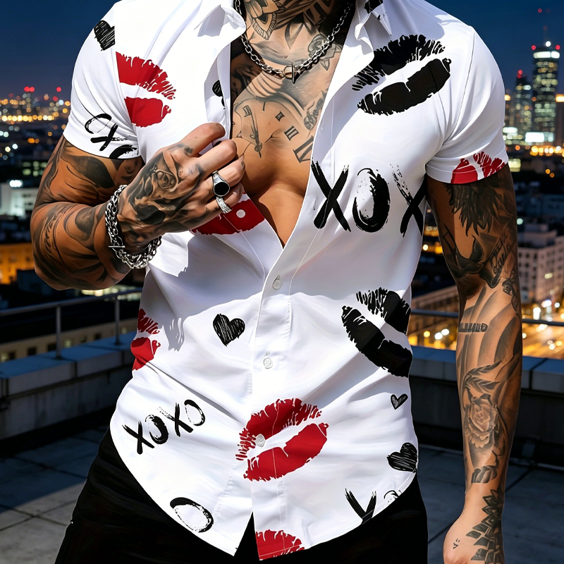👔 PROMO LIMITÉE 50% DE RÉDUCTION ! ✨ Chemise Homme Imprimé Baisers – Léger, Infroissable, XOXO 💋