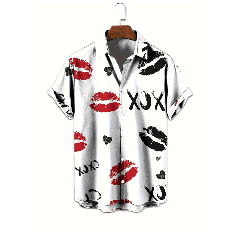 👔 PROMO LIMITÉE 50% DE RÉDUCTION ! ✨ Chemise Homme Imprimé Baisers – Léger, Infroissable, XOXO 💋