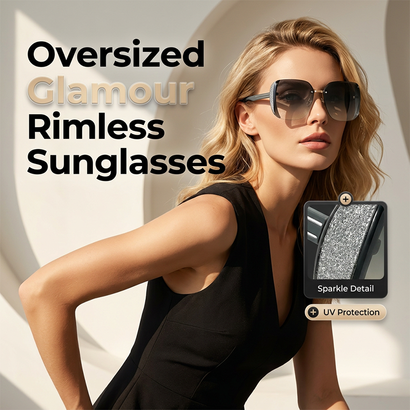 🕶️PROMO LIMITÉE 50% DE RÉDUCTION💥Lunettes Soleil Carrées Oversize Sans Monture – Verres Dégradés, Pailletés, Protection UV✨