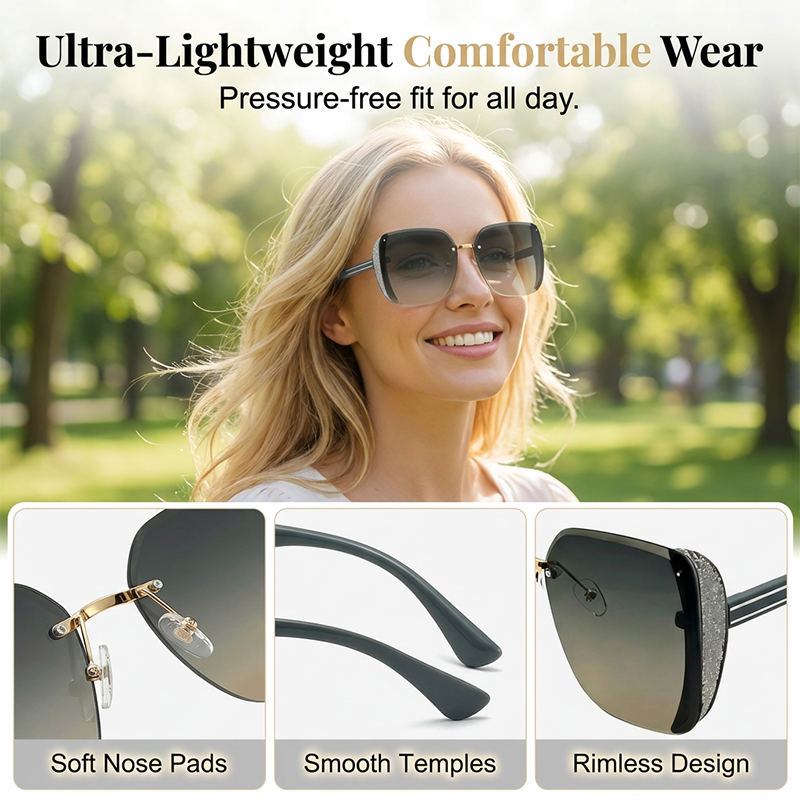 🕶️PROMO LIMITÉE 50% DE RÉDUCTION💥Lunettes Soleil Carrées Oversize Sans Monture – Verres Dégradés, Pailletés, Protection UV✨