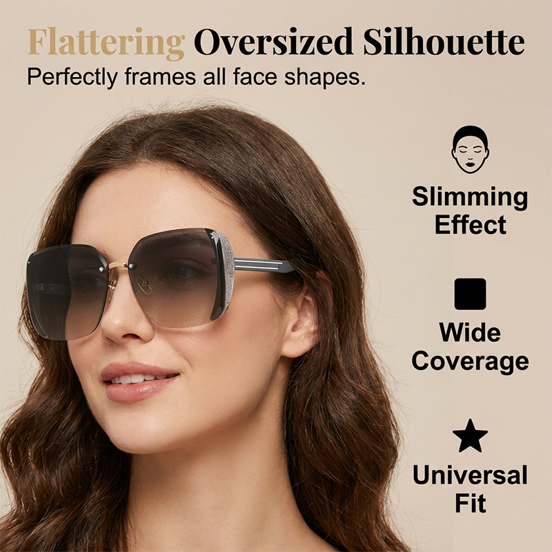 🕶️PROMO LIMITÉE 50% DE RÉDUCTION💥Lunettes Soleil Carrées Oversize Sans Monture – Verres Dégradés, Pailletés, Protection UV✨