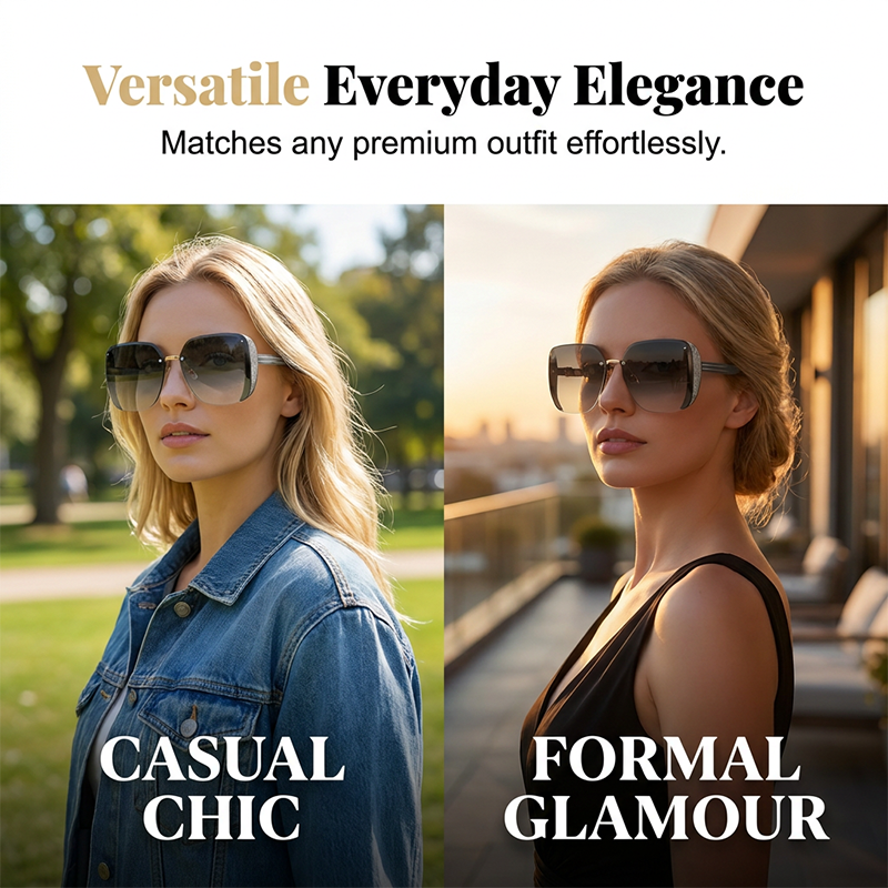🕶️PROMO LIMITÉE 50% DE RÉDUCTION💥Lunettes Soleil Carrées Oversize Sans Monture – Verres Dégradés, Pailletés, Protection UV✨