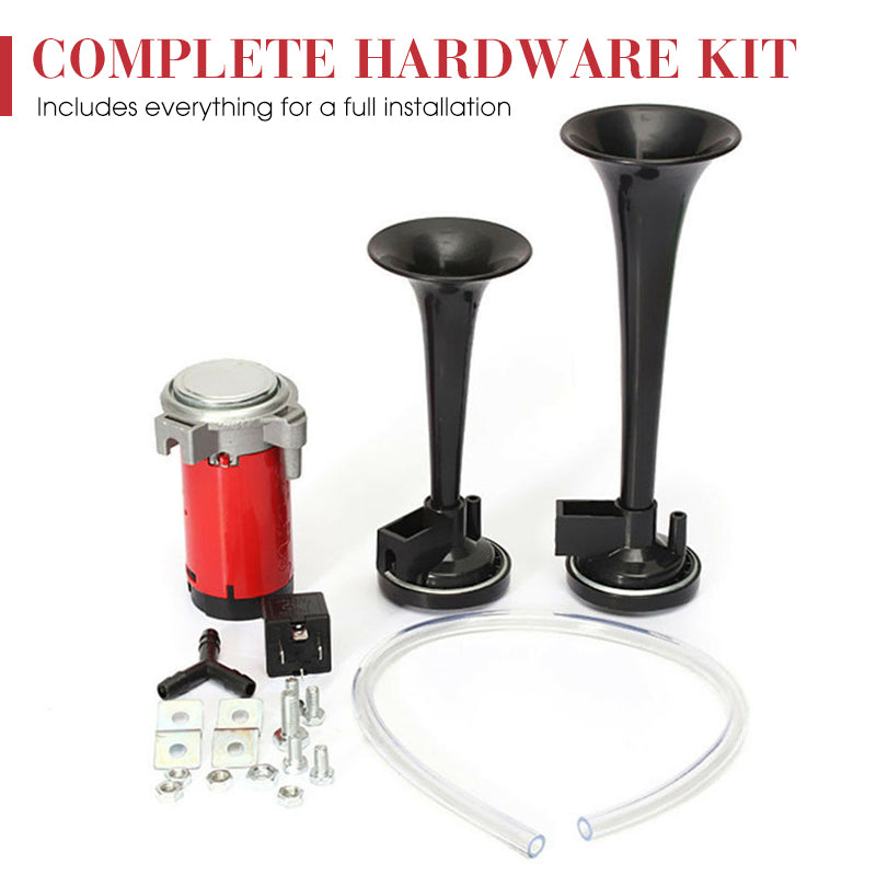 🎺 Avertisseur pneumatique double tube avec compresseur – son grave et puissant pour camion, bus, 4x4 et moto 🚛🔊