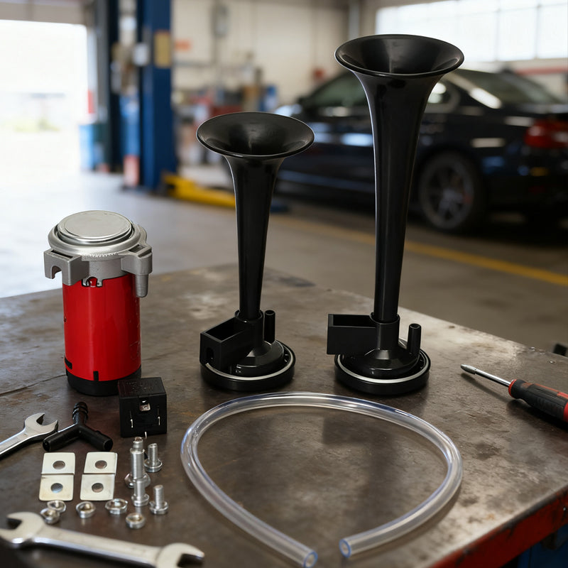 🎺 Avertisseur pneumatique double tube avec compresseur – son grave et puissant pour camion, bus, 4x4 et moto 🚛🔊