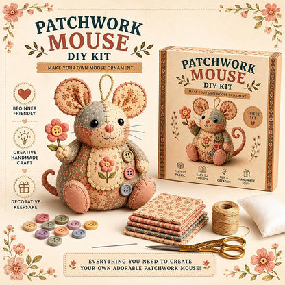 🐭✨ PROMO FLASH 50% ! Trousse à Couture Vintage Faite Main en Forme de Souris – Kit DIY Patchwork, 3 Coloris, Idéal Débutants & Passionnés 🧵