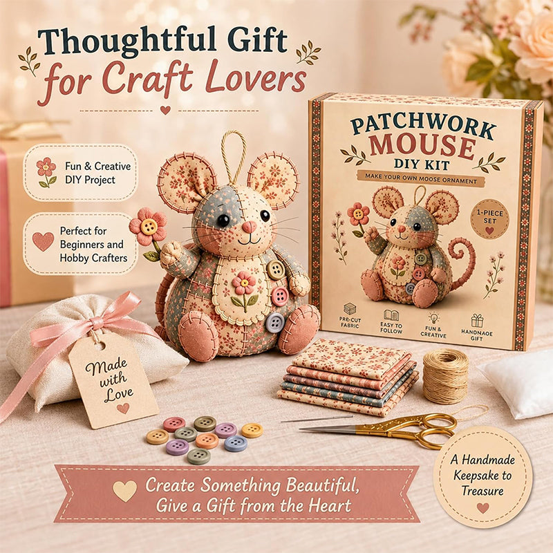 🐭✨ PROMO FLASH 50% ! Trousse à Couture Vintage Faite Main en Forme de Souris – Kit DIY Patchwork, 3 Coloris, Idéal Débutants & Passionnés 🧵