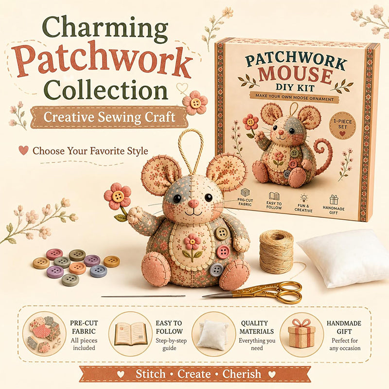 🐭✨ PROMO FLASH 50% ! Trousse à Couture Vintage Faite Main en Forme de Souris – Kit DIY Patchwork, 3 Coloris, Idéal Débutants & Passionnés 🧵