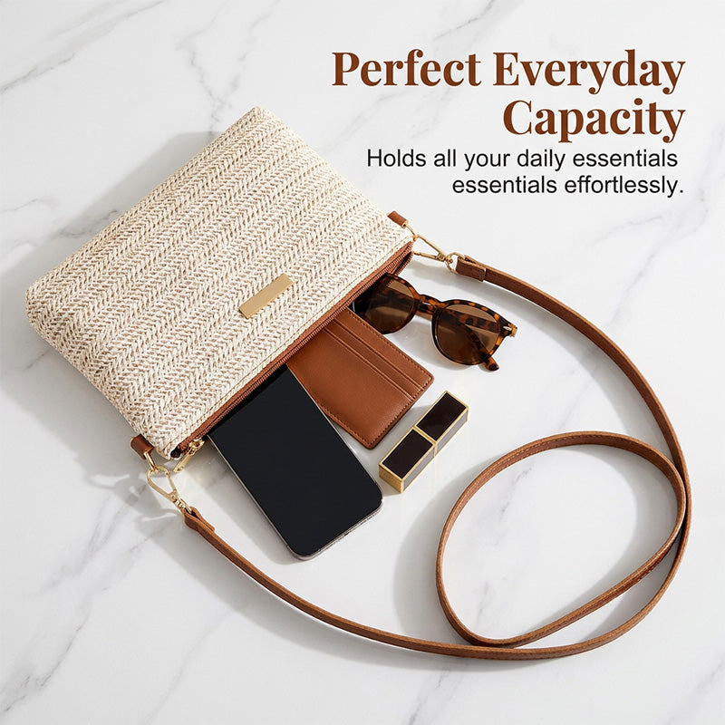 ⏳Spécial à durée limitée⏰Sac à bandoulière et pochette en paille tressée pour femme👜