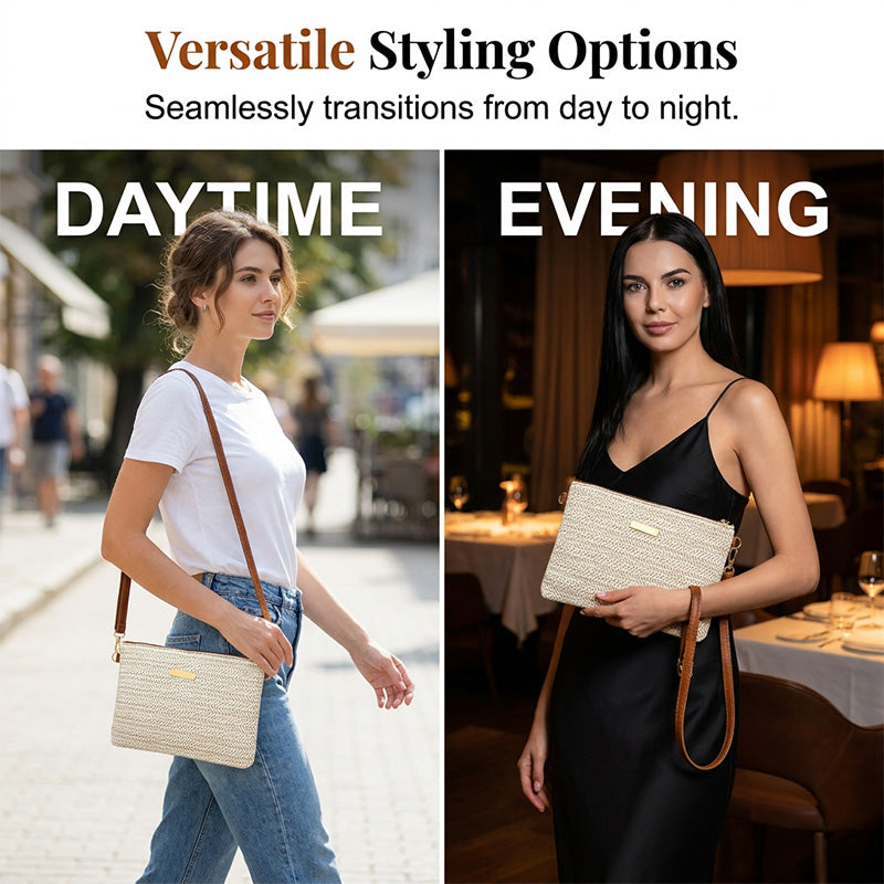 ⏳Spécial à durée limitée⏰Sac à bandoulière et pochette en paille tressée pour femme👜