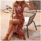 👗🌀🌙 OFFRE LIMITÉE 50% DE RÉDUCTION! Robe Halter à Imprimé Floral et Fente Latérale – Encolure Avantageuse, Ouverture Jambe Séduisante, Tissu Léger – Faites Sensation lors des Cocktails ou des Soirées 🍸✨