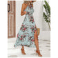 👗🌀🌙 OFFRE LIMITÉE 50% DE RÉDUCTION! Robe Halter à Imprimé Floral et Fente Latérale – Encolure Avantageuse, Ouverture Jambe Séduisante, Tissu Léger – Faites Sensation lors des Cocktails ou des Soirées 🍸✨