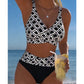 👙 50% DE RÉDUCTION 💐 Bikini deux pièces taille haute – Col V, motif géométrique & extensible – Séchage rapide, parfait pour la plage ou la piscine – confortable et tendance 🌊✨