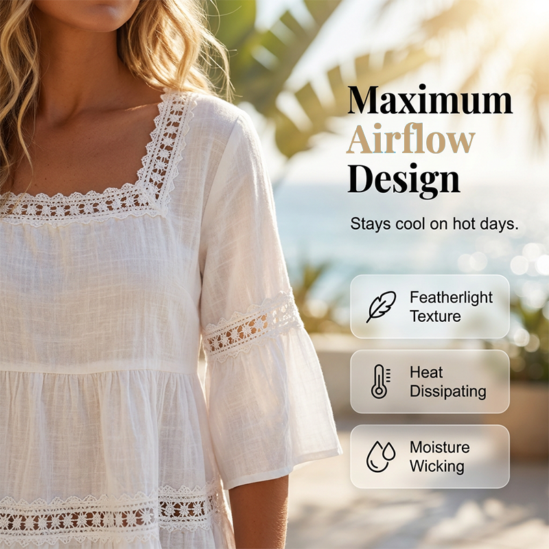 🌸💥 PROMO FLASH 50% ! Blouse Boho Col Carré – Dentelle Crochet, Manches Cloche, Respirante, 8 Couleurs, Tailles S-3XL, Idéale Été & Bohème ✨