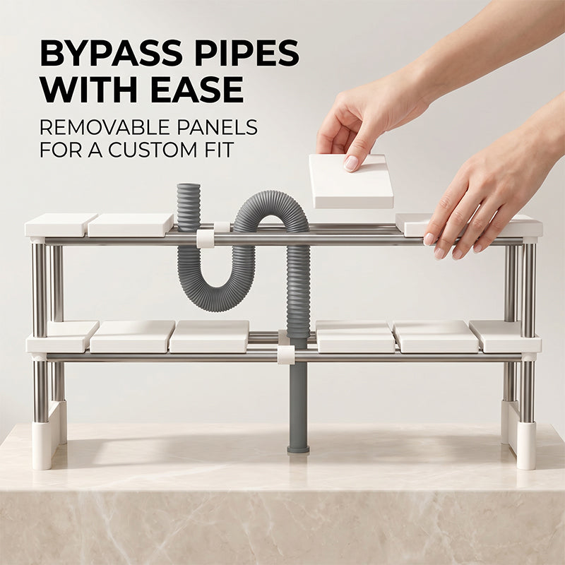 ⏳🍽️ PROMO FLASH -50% ! Étagère Coulissante Sous-Évier – Gain de Place, Drainage Rapide, 2 Niveaux, Installation Facile, Idéale Cuisine & Rangement 🧽