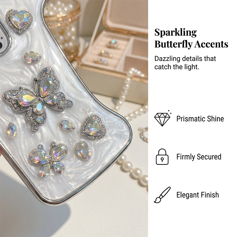 🥳📱 PROMO FLASH 50% ! Coque Téléphone Sautoir Papillon 3D Strass – Dragonnette Amovible, Cadre Antichoc, Protection & Mode, Plusieurs Modèles ✨
