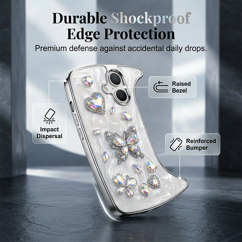🥳📱 PROMO FLASH 50% ! Coque Téléphone Sautoir Papillon 3D Strass – Dragonnette Amovible, Cadre Antichoc, Protection & Mode, Plusieurs Modèles ✨
