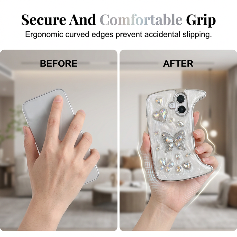 🥳📱 PROMO FLASH 50% ! Coque Téléphone Sautoir Papillon 3D Strass – Dragonnette Amovible, Cadre Antichoc, Protection & Mode, Plusieurs Modèles ✨
