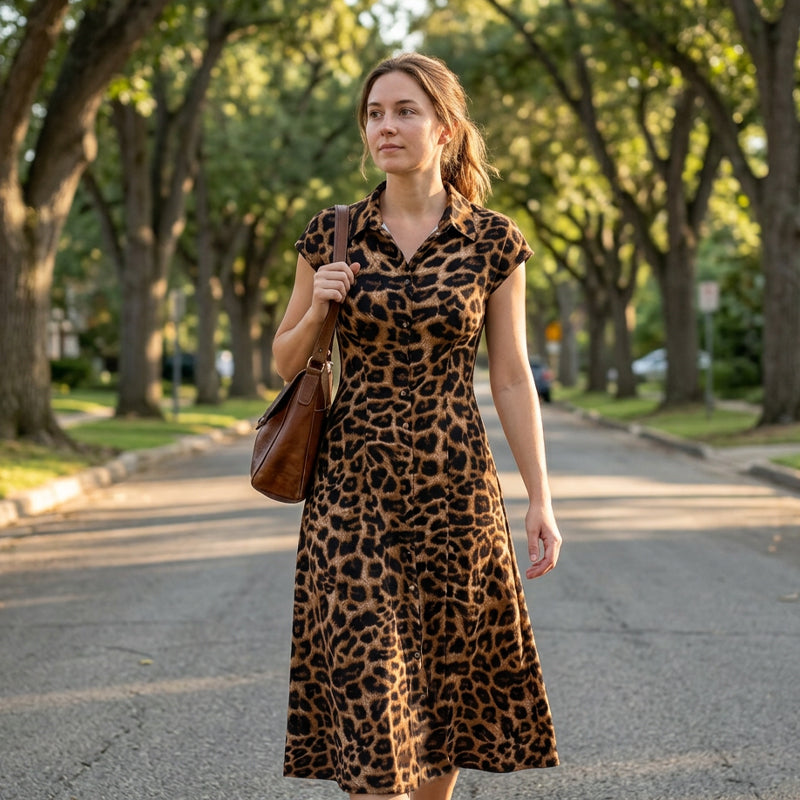 ⏳50 % de réduction pour une durée limitée⏰Robe élégante à revers pour femme, imprimé léopard🐆👗