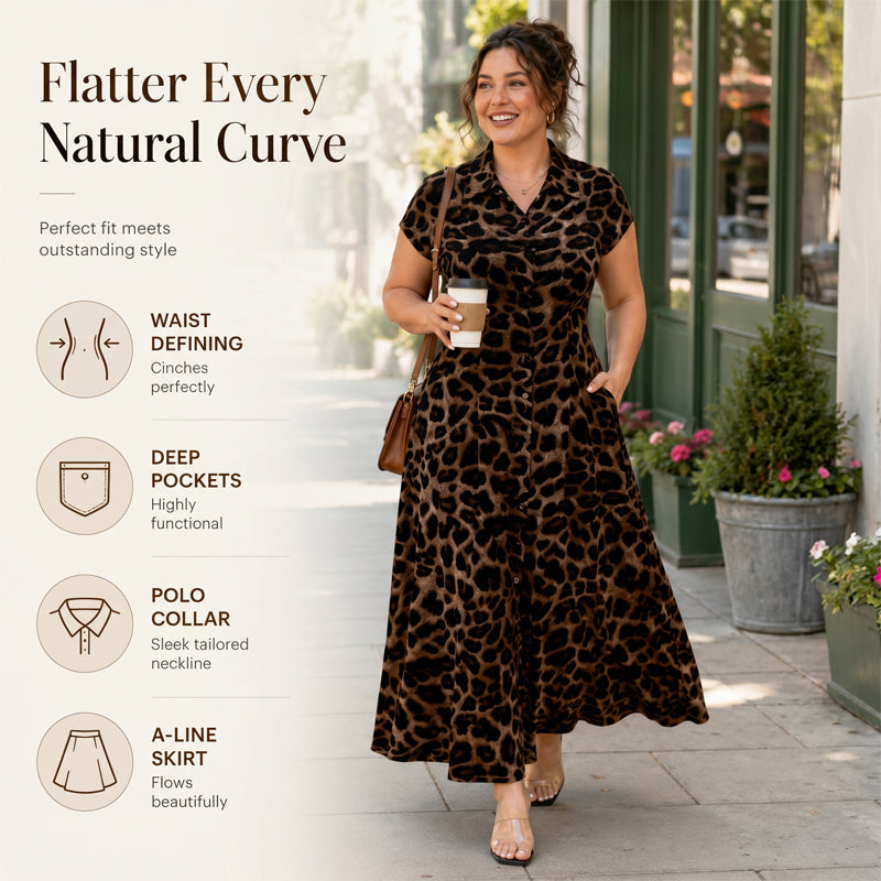 ⏳50 % de réduction pour une durée limitée⏰Robe élégante à revers pour femme, imprimé léopard🐆👗