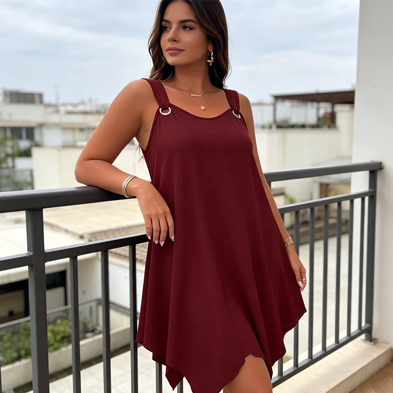 👗 50% DE RÉDUCTION 🌊 Robe sans manches à ourlet asymétrique pour femme – Tissu fluide & coupe légère – Parfaite pour l’été, les soirées ou les vacances – un style moderne et facile à porter ✨