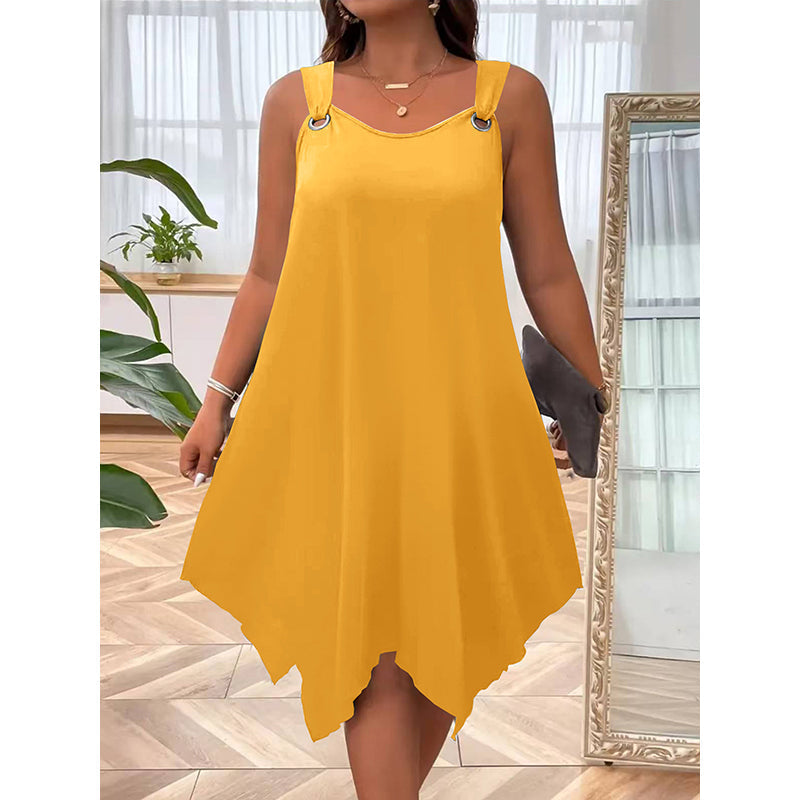 👗 50% DE RÉDUCTION 🌊 Robe sans manches à ourlet asymétrique pour femme – Tissu fluide & coupe légère – Parfaite pour l’été, les soirées ou les vacances – un style moderne et facile à porter ✨