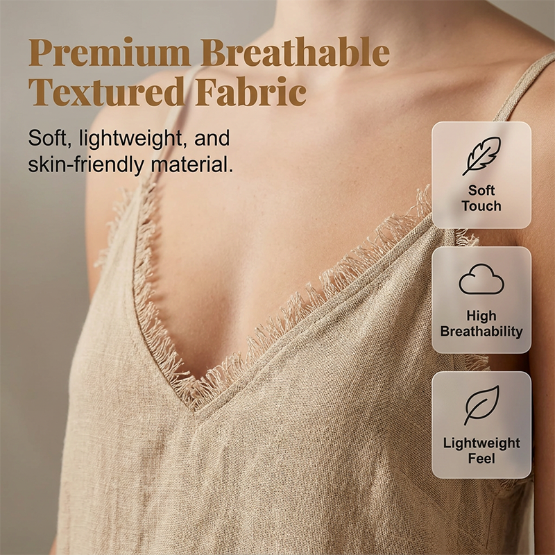 👗 50% DE RÉDUCTION ✨ Mini-robe nuisette à col en V et bords effilochés – Satin léger & coupe fluide – Parfaite pour superposer ou porter seule – look bohème chic pour les journées chaudes 🌸