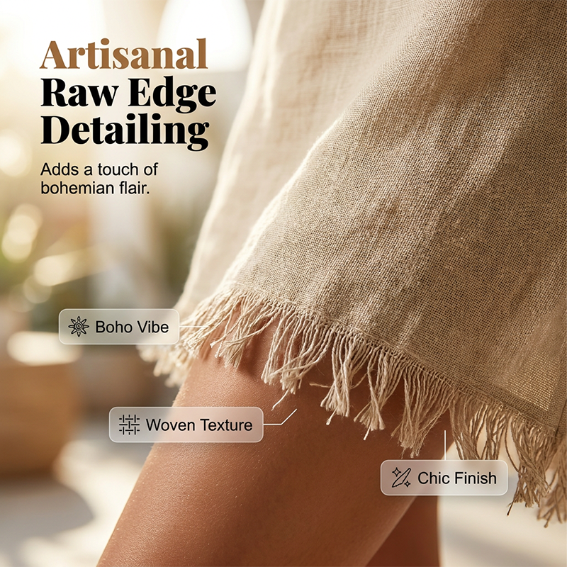👗 50% DE RÉDUCTION ✨ Mini-robe nuisette à col en V et bords effilochés – Satin léger & coupe fluide – Parfaite pour superposer ou porter seule – look bohème chic pour les journées chaudes 🌸