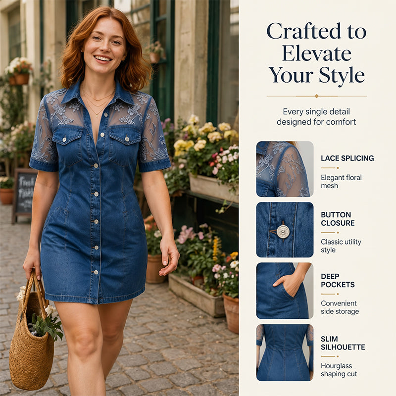 👗 PROMO LIMITÉE -50% ! 💥 Mini Robe Jean Dentelle Transparente Femme – Légère & Fraîche, Style Bohème Chic · Bleu Clair, Bleu Foncé & Noir · S–3XL · Plage & Été ✨