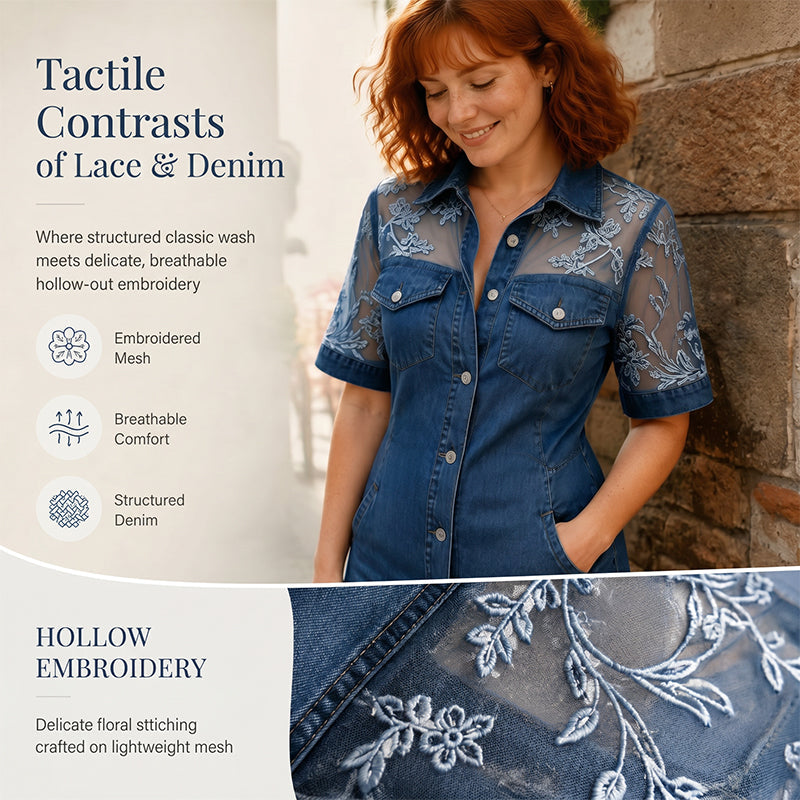 👗 PROMO LIMITÉE -50% ! 💥 Mini Robe Jean Dentelle Transparente Femme – Légère & Fraîche, Style Bohème Chic · Bleu Clair, Bleu Foncé & Noir · S–3XL · Plage & Été ✨