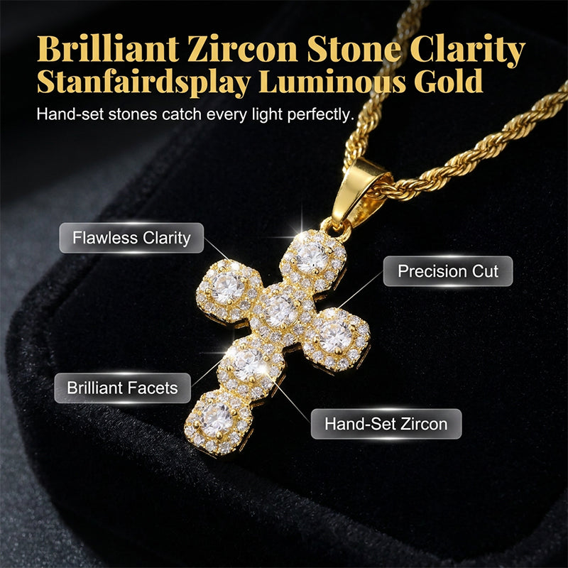 ⏳Spécial à durée limitée⏰Pendentif Croix Chrétienne Incrustée de Zircon en Cuivre📿✝️💎