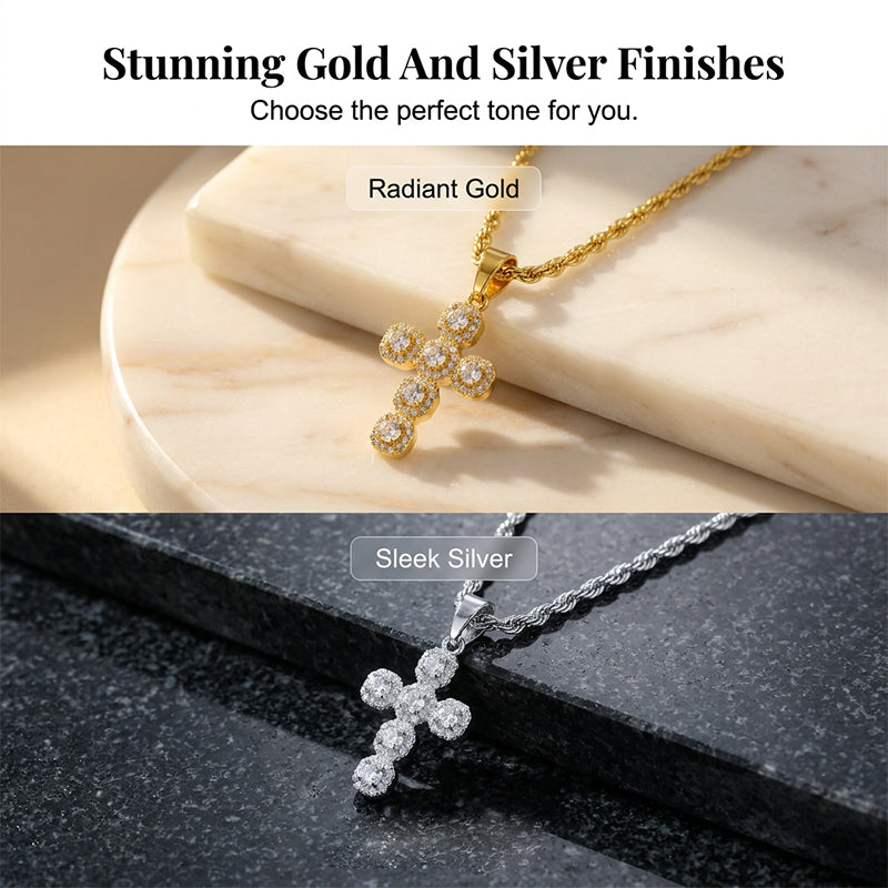 ⏳Spécial à durée limitée⏰Pendentif Croix Chrétienne Incrustée de Zircon en Cuivre📿✝️💎