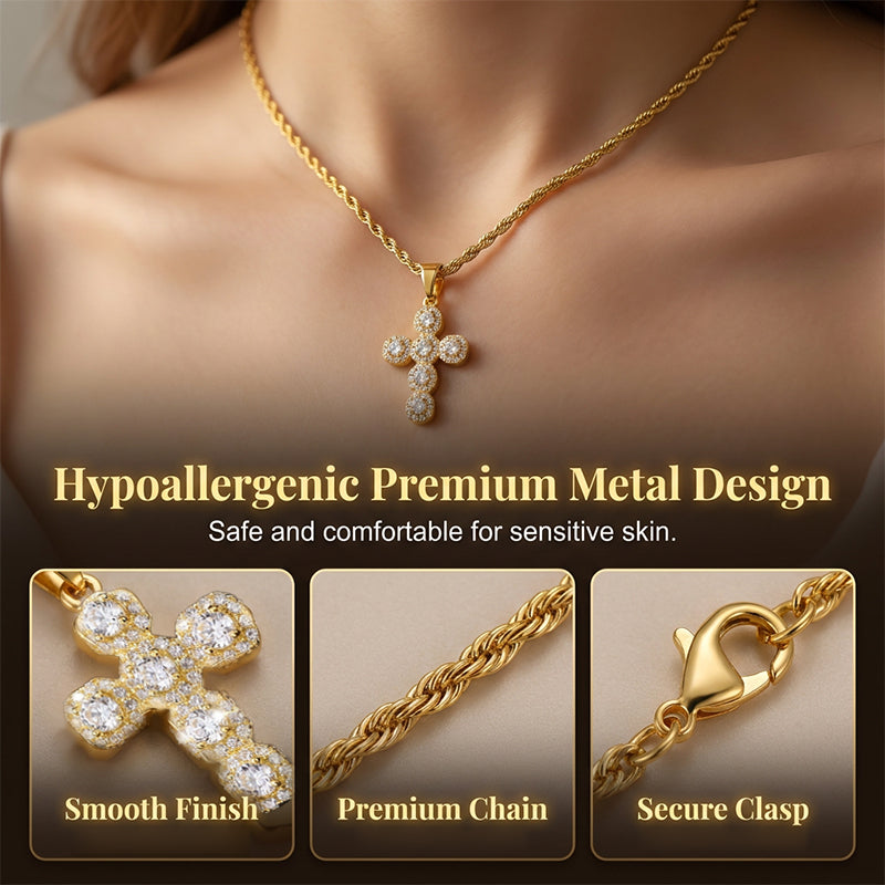 ⏳Spécial à durée limitée⏰Pendentif Croix Chrétienne Incrustée de Zircon en Cuivre📿✝️💎