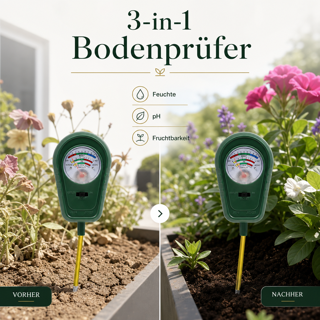 🌱 50 % DE RÉDUCTION ! 🔥 Analyseur de sol 3 en 1 avec affichage à aiguille – Mesure le pH, l'humidité et la luminosité – Idéal pour le jardin, la pelouse ou les plantes en pot – Montage facile, sans piles 🌿