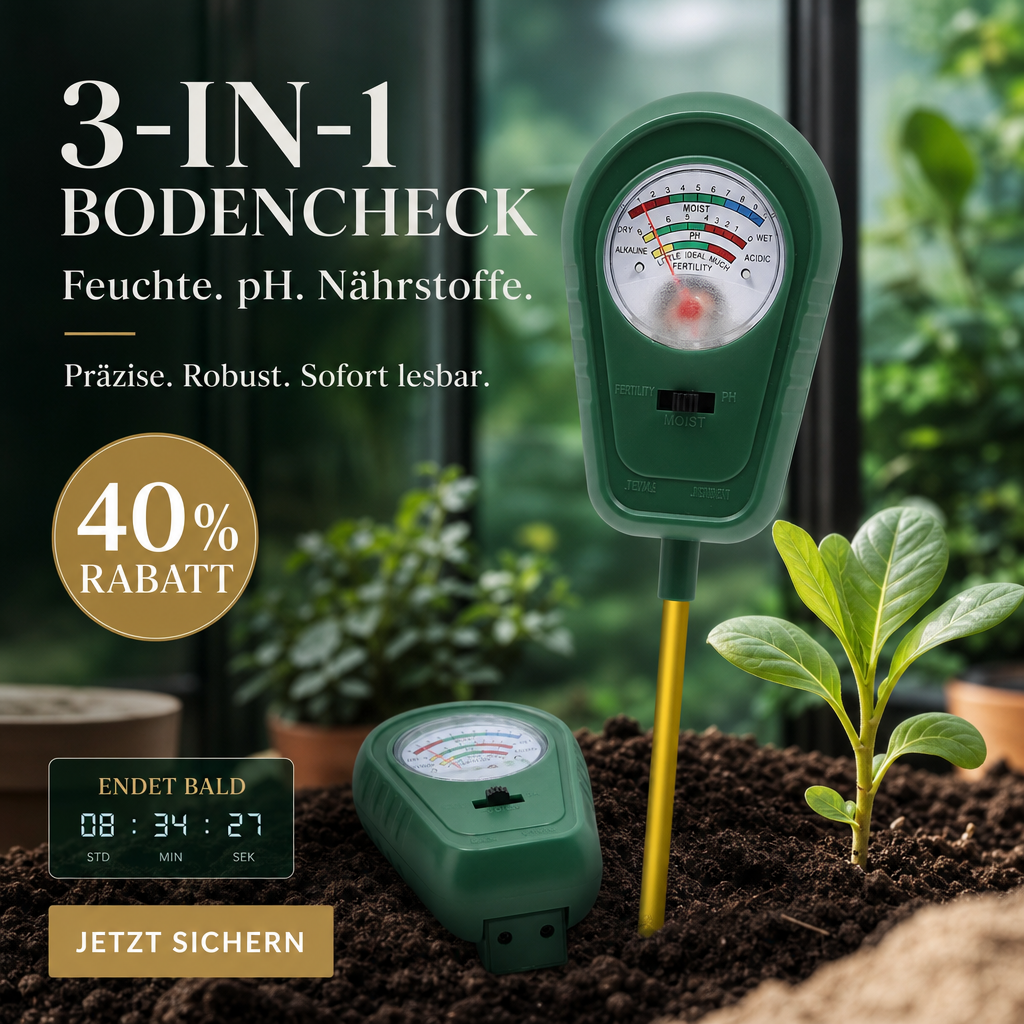 🌱 50 % DE RÉDUCTION ! 🔥 Analyseur de sol 3 en 1 avec affichage à aiguille – Mesure le pH, l'humidité et la luminosité – Idéal pour le jardin, la pelouse ou les plantes en pot – Montage facile, sans piles 🌿