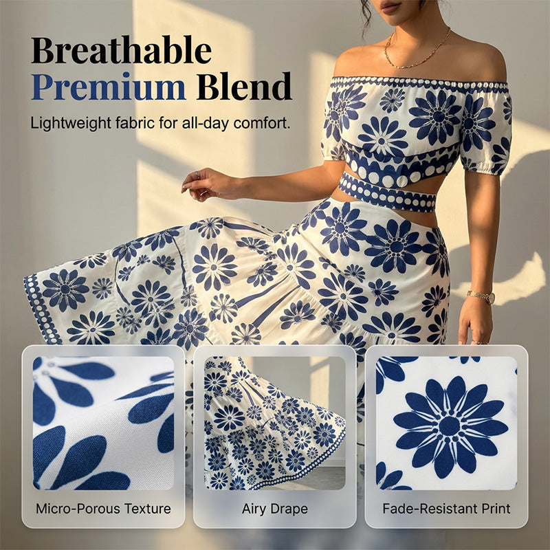 🌺🌴OFFRE LIMITÉE 50% DE RÉDUCTION🍹Robe de Resort Imprimé Daisy à Épaules Dénudées et Découpe à la Taille pour Femme – Silhouette Fluide, Charme Floral, Légère & Aérée – Parfaite pour Vacances à la Plage, Croisières & Escapades Estivales ☀️🌸