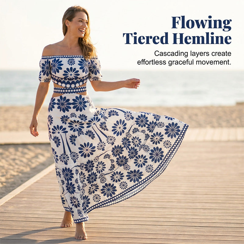 🌺🌴OFFRE LIMITÉE 50% DE RÉDUCTION🍹Robe de Resort Imprimé Daisy à Épaules Dénudées et Découpe à la Taille pour Femme – Silhouette Fluide, Charme Floral, Légère & Aérée – Parfaite pour Vacances à la Plage, Croisières & Escapades Estivales ☀️🌸