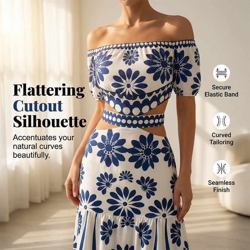 🌺🌴OFFRE LIMITÉE 50% DE RÉDUCTION🍹Robe de Resort Imprimé Daisy à Épaules Dénudées et Découpe à la Taille pour Femme – Silhouette Fluide, Charme Floral, Légère & Aérée – Parfaite pour Vacances à la Plage, Croisières & Escapades Estivales ☀️🌸