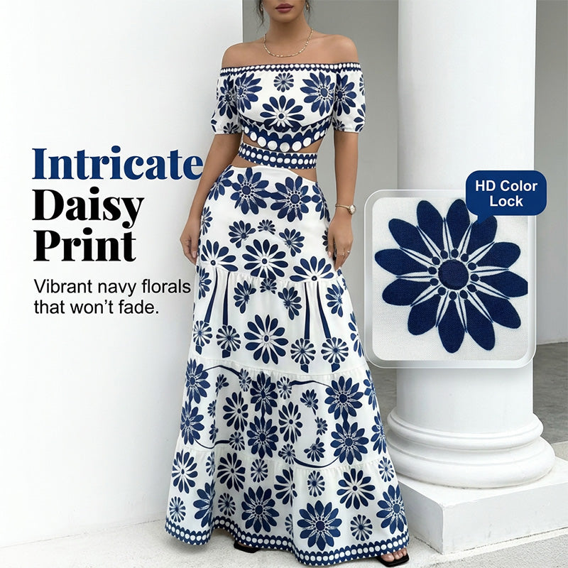 🌺🌴OFFRE LIMITÉE 50% DE RÉDUCTION🍹Robe de Resort Imprimé Daisy à Épaules Dénudées et Découpe à la Taille pour Femme – Silhouette Fluide, Charme Floral, Légère & Aérée – Parfaite pour Vacances à la Plage, Croisières & Escapades Estivales ☀️🌸