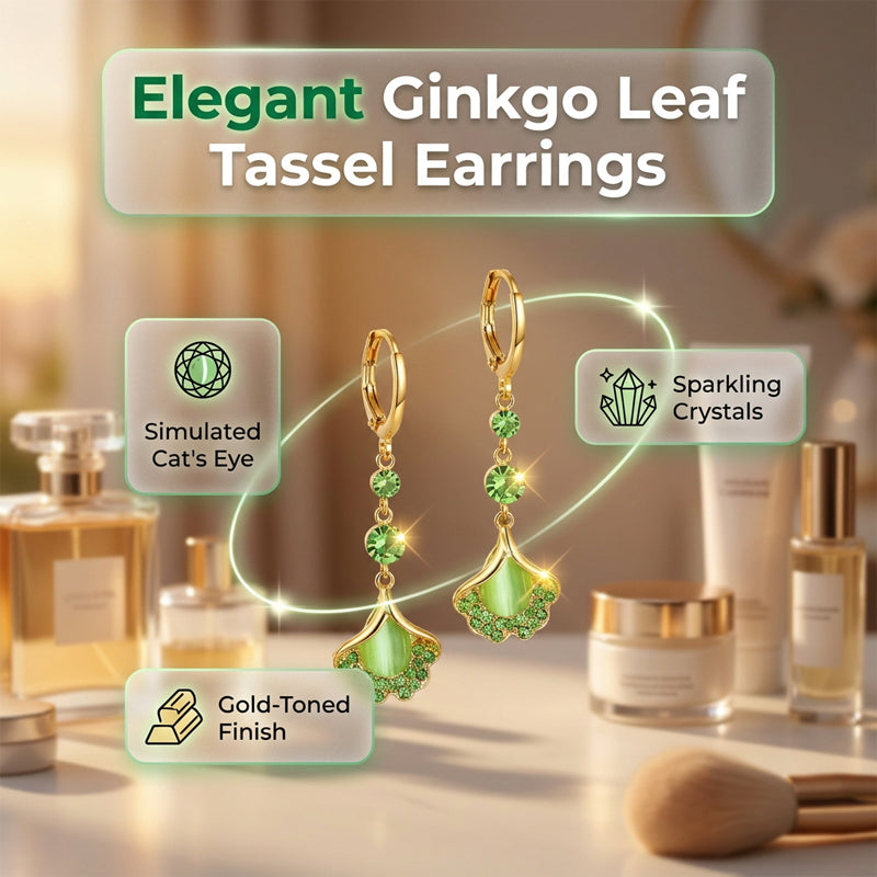 🍃 PROMO LIMITÉE 50% DE RÉDUCTION ! 💥 Boucles d'Oreilles Feuille Ginkgo Pompons – Pierre Verte, Ultra-Légères, Élégantes ✨