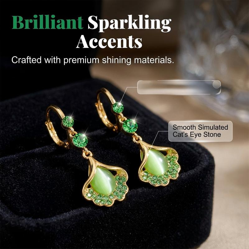 🍃 PROMO LIMITÉE 50% DE RÉDUCTION ! 💥 Boucles d'Oreilles Feuille Ginkgo Pompons – Pierre Verte, Ultra-Légères, Élégantes ✨
